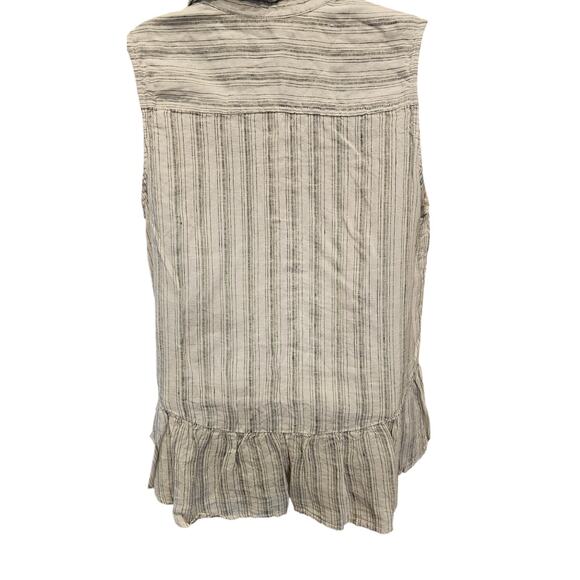 Tahari 100% Linen Sleeveless Peplum Top Size Large Button Up Tank Striped Blouse - Picture 3 of 8